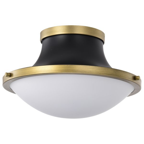 Lafayette 1-Light Flush 14 in. Matte Black/Natural Brass White Opal Glass, Nuvo, Mfr#: 60/7905